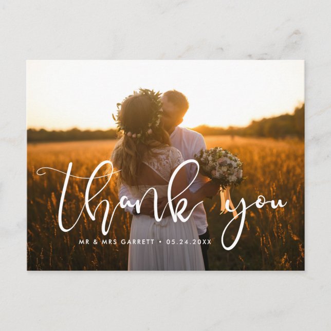 Elegant script wedding thank you postcard (Front)