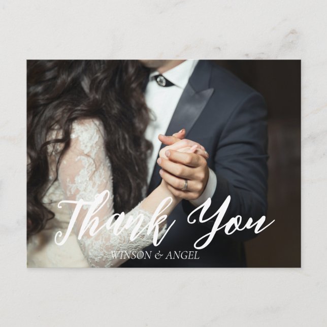  Elegant Script Wedding Thank You Postcard (Front)
