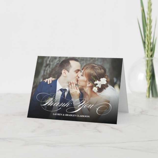 Elegant Script Wedding Thank You w. Photo Collage (Front)