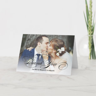 Elegant Script Wedding Thank You w. Photo Collage Card