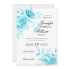 Elegant Script Wedding Turquoise Floral w/ QR RSVP