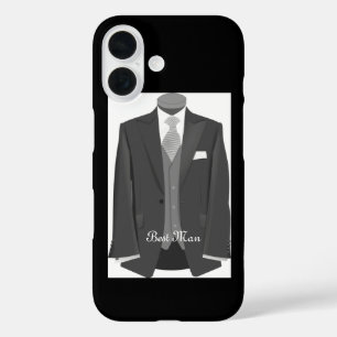 Elegant Script Wedding Tuxedo Suit Best Man iPhone 16 Case