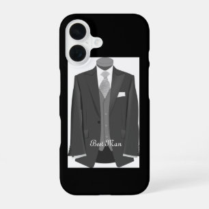 Elegant Script Wedding Tuxedo Suit Best Man iPhone 16 Case
