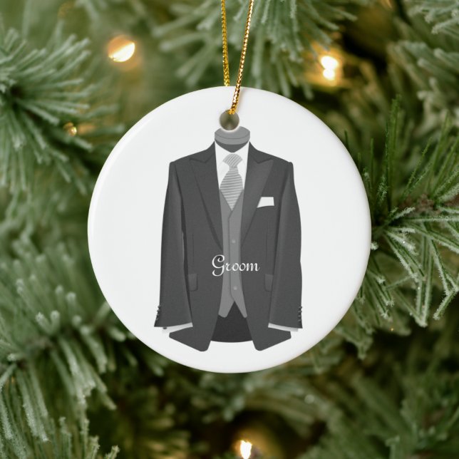 Elegant Script Wedding Tuxedo Suit Groom Ornament (Tree)
