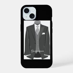 Elegant Script Wedding Tuxedo Suit Groomsman iPhone 15 Case