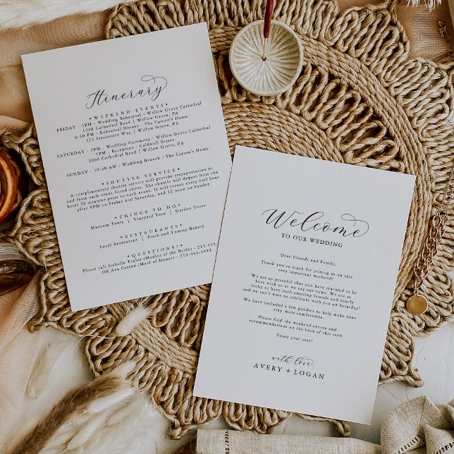 Elegant Script Wedding Welcome Letter & Itinerary (Creator Uploaded)