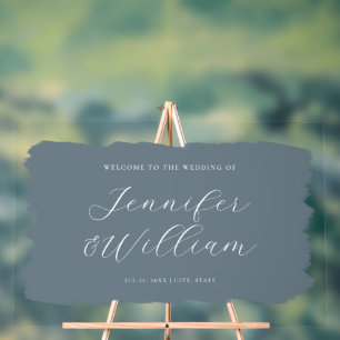 Elegant Script Wedding Welcome Paint Dusty Blue Acrylic Sign