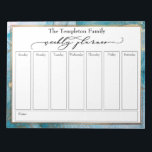 Elegant Script Weekly Planner Teal & Gold Art Notepad<br><div class="desc">In this bold, artistic design, the phrase "weekly planner" was rendered in a gorgeous luxury script font and has been placed, as a graphic, at the top of the page. Use the template fields to add your details as you see fit. Behind all the elements I've added an original "alcohol...</div>