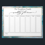 Elegant Script Weekly Planner Teal & Gold Art Notepad<br><div class="desc">In this bold, artistic design, the phrase "weekly planner" was rendered in a gorgeous luxury script font and has been placed, as a graphic, at the top of the page. Use the template fields to add your details as you see fit. Behind all the elements I've added an original "alcohol...</div>