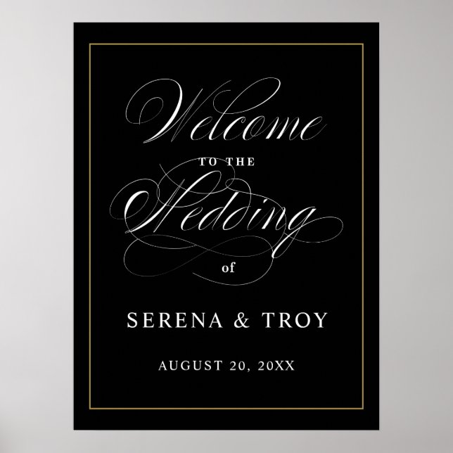 Elegant Script Welcome Sign Wedding Black (Front)