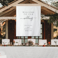 Elegant Script Welcome To Our Wedding Fabric Sign