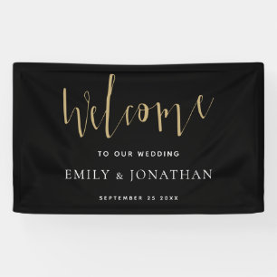 Elegant Script Welcome Wedding Gold Black Banner