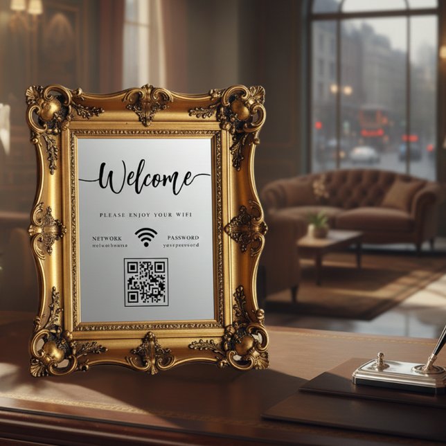 Elegant Script Welcome WIFI Scannable QR Code (Elegant Script Welcome WIFI Scannable QR Code Window Cling)