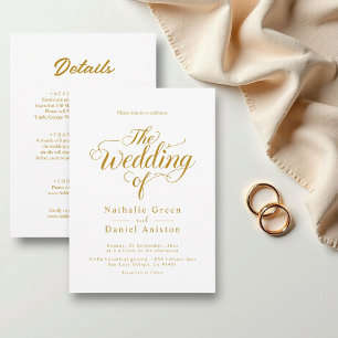 Elegant Script White And Gold Classy Wedding Invitation
