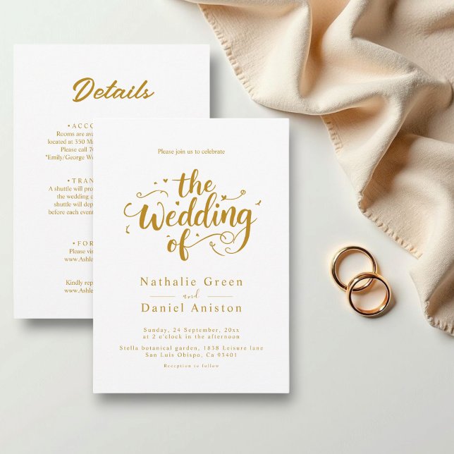Elegant Script White And Gold Modern Wedding Invitation (Creator Uploaded)