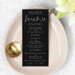 Elegant Script White Black Wedding Menu<br><div class="desc">Elegant Script White Black Wedding Menu.  A stylish set scruipt for the header and easily personaslie the rest of the text.</div>