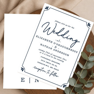 Elegant Script White & Blue Wedding Invitation