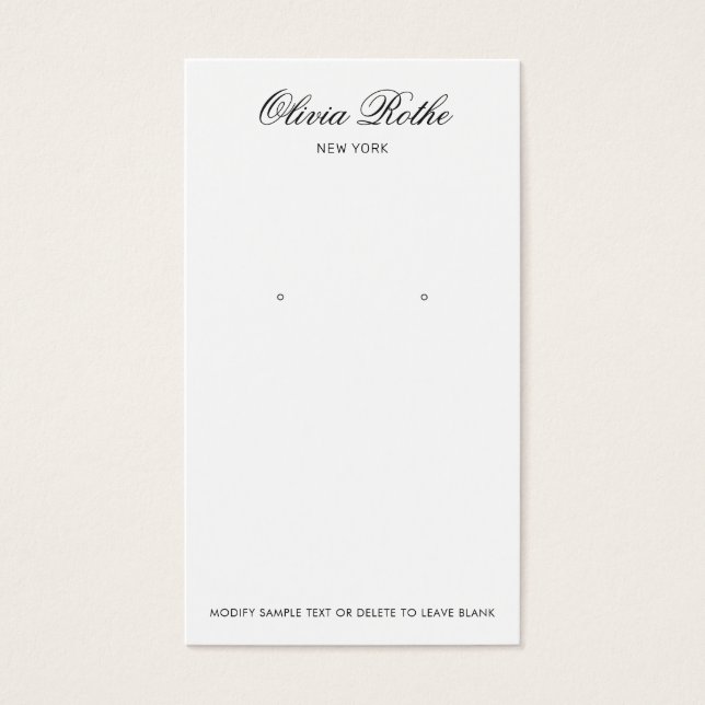 Elegant Script White  Earring Display Card (Front)
