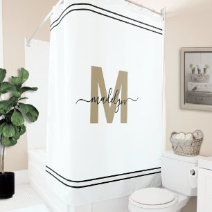 Elegant Script White Gold Monogram Name Feminine Shower Curtain