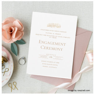 Elegant Script White Gold Muslim Engagement Party Invitation