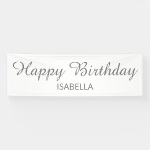Elegant Script White Grey Happy Birthday Banner
