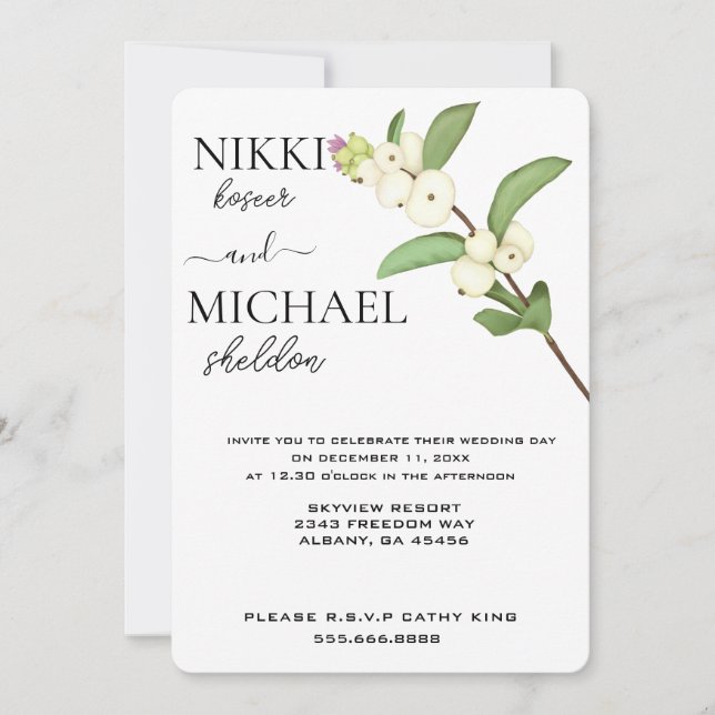 Elegant Script White Lotus Flower Buds Wedding Invitation (Front)