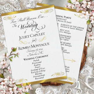 Elegant Script - White Pearl/Gold Wedding Programme