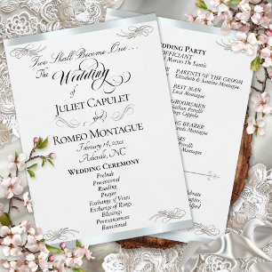 Elegant Script - White Pearl/Silver Wedding Programme