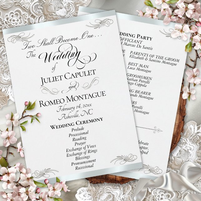 Elegant Script - White Pearl/Silver Wedding Programme (Creator Uploaded)