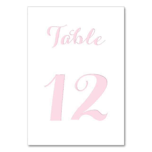 Elegant Script White Pink Chic Bride Wedding Party Table Number (Front)