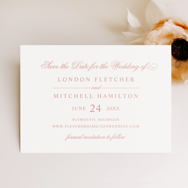 Elegant Script White Rose Gold Wedding Save The Date (Creator Uploaded)