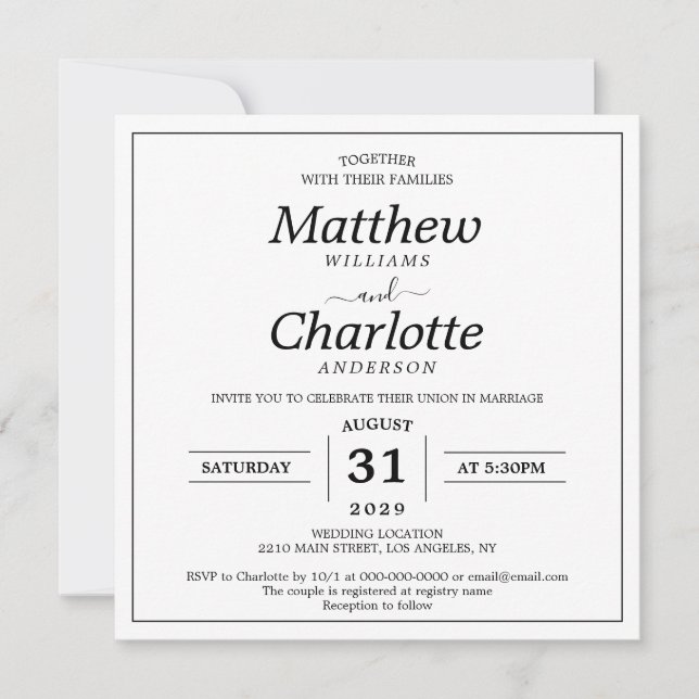 Elegant Script White Wedding Digital Printable Invitation (Front)