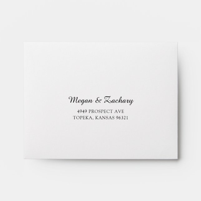 Elegant Script White Wedding Return Address RSVP Envelope (Front)