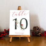 Elegant Script Winter Berries Table 10 Table Number<br><div class="desc">Elegant Script Winter Berries Red and Green Table Number - Table 10</div>