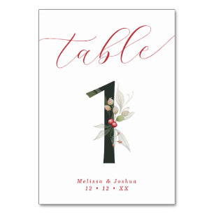 Elegant Script Winter Berries Table 1 Number