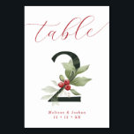 Elegant Script Winter Berries Table 2 Table Number<br><div class="desc">Elegant Script Winter Berries Red and Green Table Number - Table 2</div>