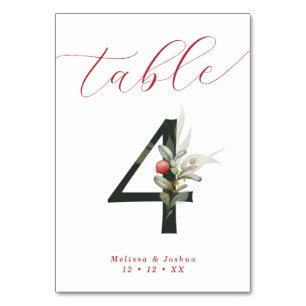 Elegant Script Winter Berries Table 4 Number