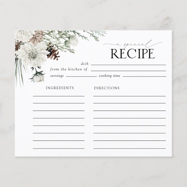 Elegant Script Winter Bridal Shower Recipe Card (Front)