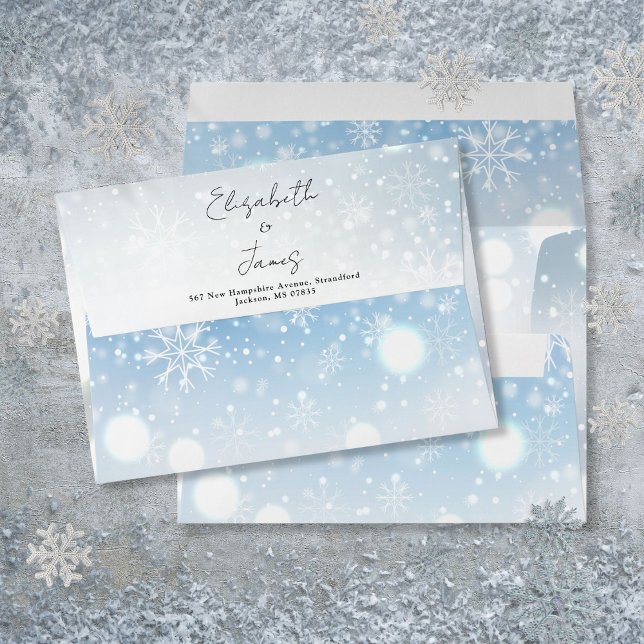 Elegant Script Winter Snowflakes Return Address Envelope (Elegant Script Winter Snowflakes Return Address Envelope)