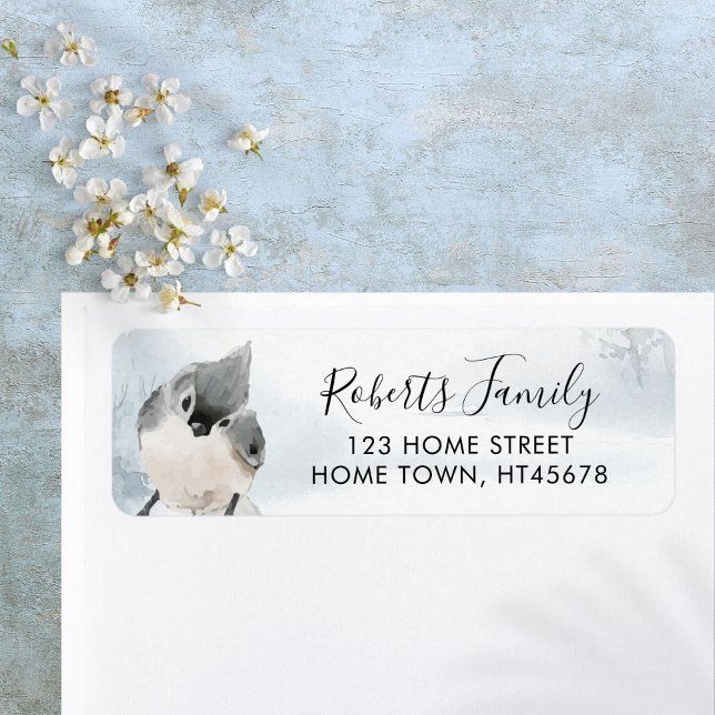 Elegant Script Winter Woodland Bird Address (Elegant Script Winter Woodland Bird Address Label)
