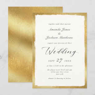 Elegant Script with Gold Edge Semi Formal Wedding Invitation