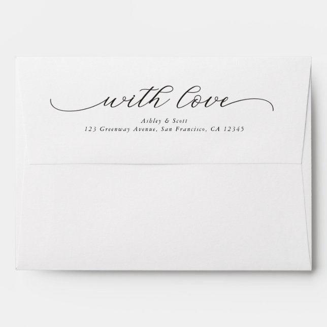 Elegant Script WITH LOVE Preprinted Return Address Envelope (Back (Top Flap))