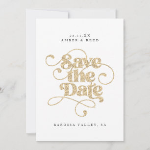 Elegant Script Words Gold Faux Glitter Save The Date