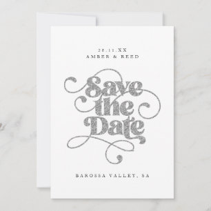 Elegant Script Words Silver Faux Glitter Save The Date