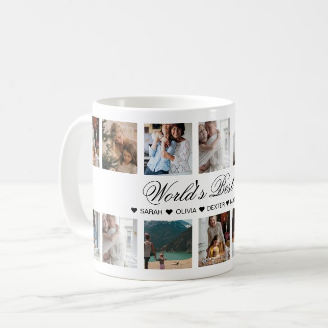 Elegant Script World's Best Mum Photo Collage Coffee Mug (Front Left)