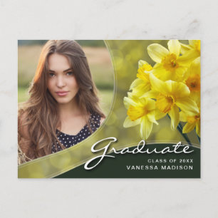 Elegant Script Yellow Flowers   Modern Photo Grad Postcard
