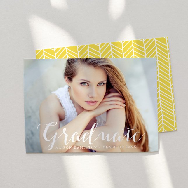 Elegant Script Yellow Photo Graduation Announcement (Creator Uploaded)