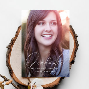 Elegant Script Yellow Photo Graduation Party Invitation