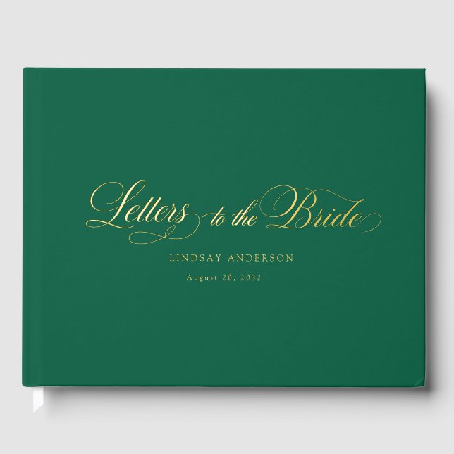 Elegant Scripted Font Green Bridal Shower Guest Book (Front)