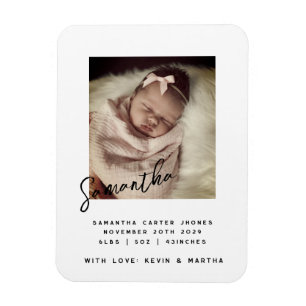 Elegant Scripted Name Newborn Birth Photo Magnet